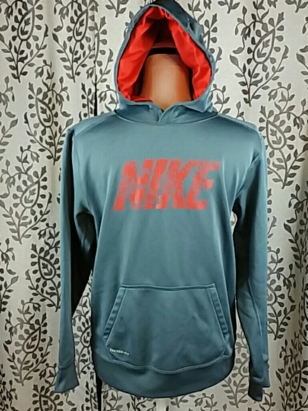 Nike Kids' Gray Hoodie with Red Logo - Size XL - Front Kangaroo Pocket